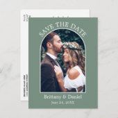 Moderne Bogenrahmen-Foto-Sage Save the Date grün Postkarte (Vorne/Hinten)