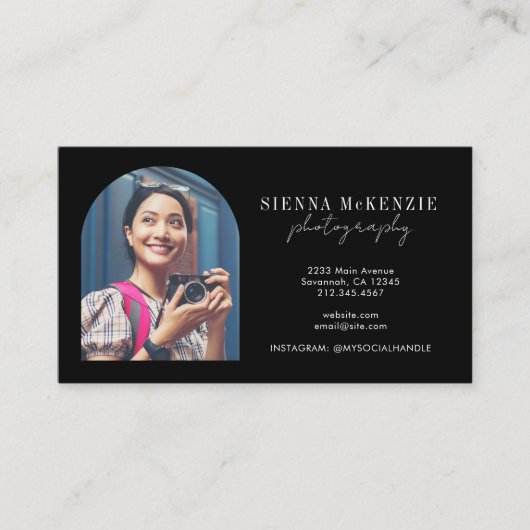 Moderne Bogenschrift Fotografie Beruflich Visitenkarte (Vorderseite)