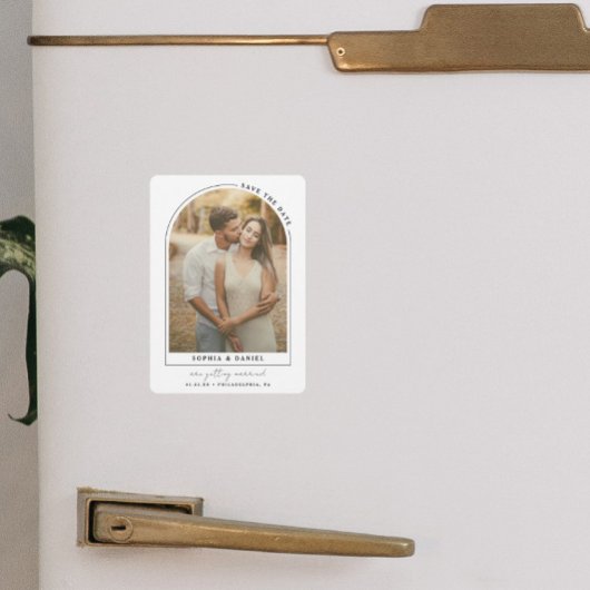 Moderne Bogenspeicherkarte mit Foto zum Datum merk Magnet
