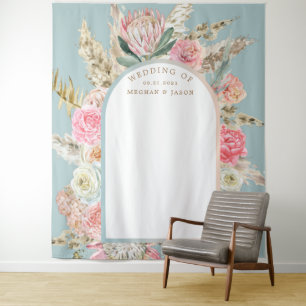Moderne Bohemian-Blush-Blumen-Hochzeitswandteppich Wandteppich