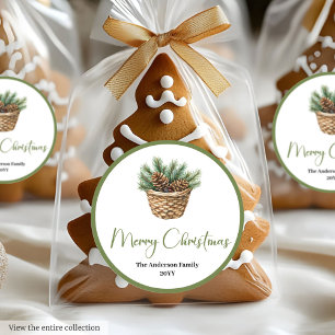 Moderne Bohemian Botanische Weihnachts-Rundlabels Runder Aufkleber