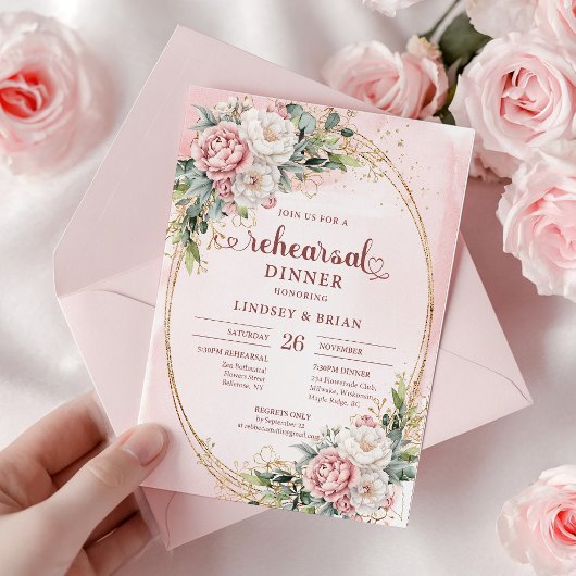 Moderne Bohemian-Hochzeitskarten mit hellrosa Blum Einladung