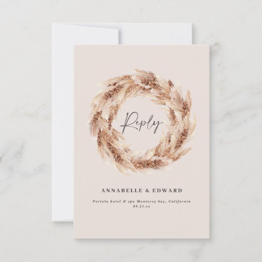 Moderne bohemianische Rustikale Pampas Gras Hochze RSVP Karte (Vorderseite)