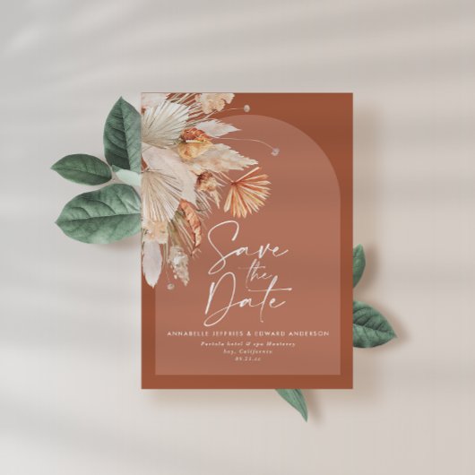 Moderne bohemianische Terracotta Pampas Gras stilv Save The Date