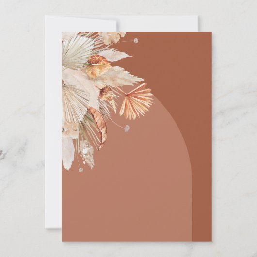 Moderne bohemianische Terracotta Pampas Gras stilv Save The Date (Rückseite)