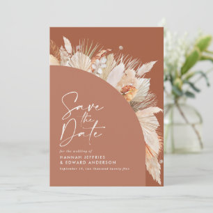 Moderne bohemianische Terracotta Pampas Gras stilv Save The Date