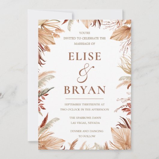 Moderne Bohemische Blätter und Blumenhochzeiten Einladung (Vorderseite)