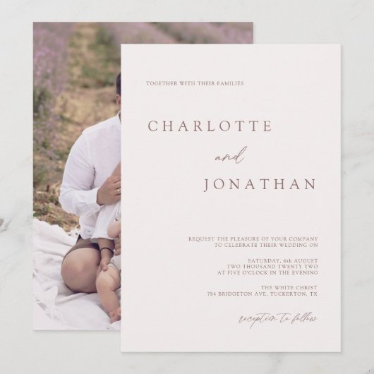 Moderne Bohemische Creme & Mauve Foto Hochzeit Einladung (Vorne/Hinten)