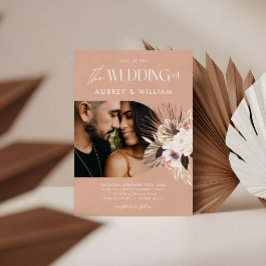 Moderne Bohemische Hochzeit mit floralen Fotos Einladung