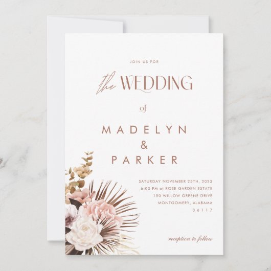 Moderne Bohemische Hochzeit mit floralen Wasserfar Einladung (Vorderseite)