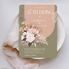 Moderne Bohemische Hochzeit mit floralen Wasserfar Einladung
