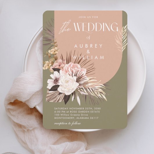Moderne Bohemische Hochzeit mit floralen Wasserfar Einladung