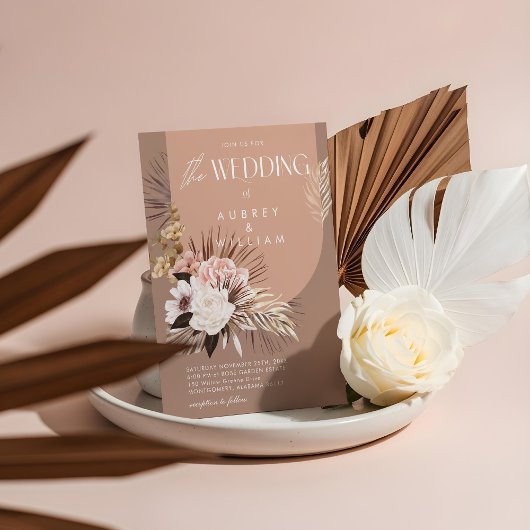 Moderne Bohemische Hochzeit mit floralen Wasserfar Einladung