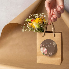 Moderne Bohemische Hochzeit mit floralen Wasserfar Runder Aufkleber