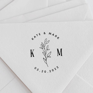 Moderne bohemische Hochzeitsmonogramm-Einladungska Permastempel