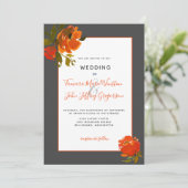 Moderne Bohemische Orange Gray Floral Wedding Einladung (Stehend Vorderseite)