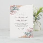 Moderne Bohemische Pampas Grass Naturhochzeit Einladung (Stehend Vorderseite)