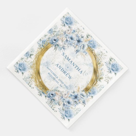 Moderne Bohemische Pastel Blue Gold Glitzer Hochze Serviette (Ecke)