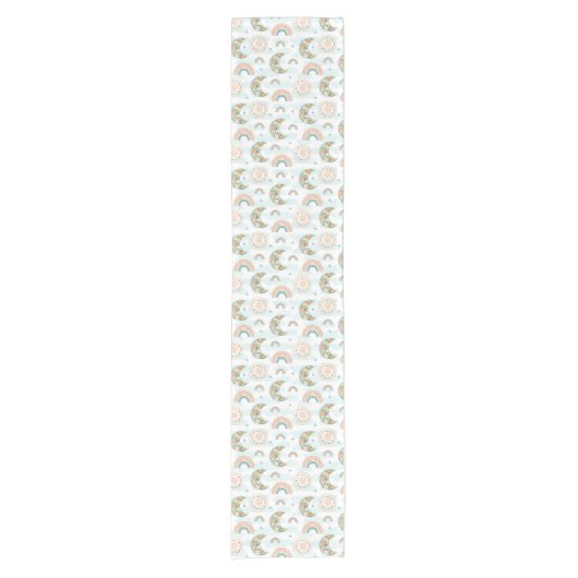 Moderne Bohemische Rosa Regenbogen Bläsermond Sonn Kurzer Tischläufer (Vorderseite)