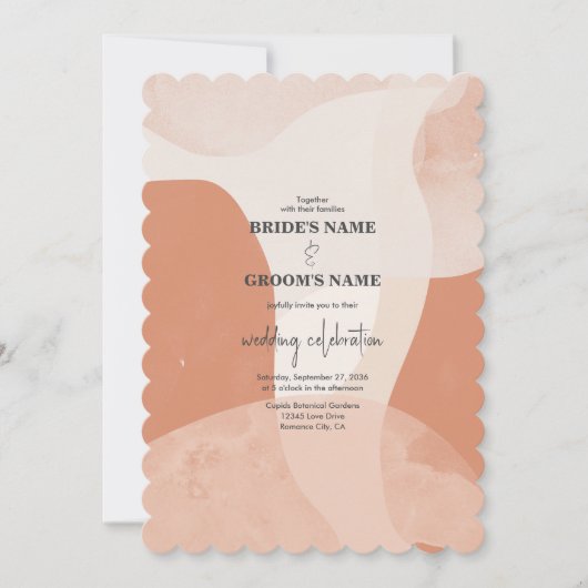 Moderne Bohemische Terracotta Abstrakte Hochzeit Einladung (Vorderseite)