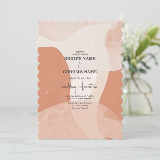 Moderne Bohemische Terracotta Abstrakte Hochzeit Einladung (Stehend Vorderseite)