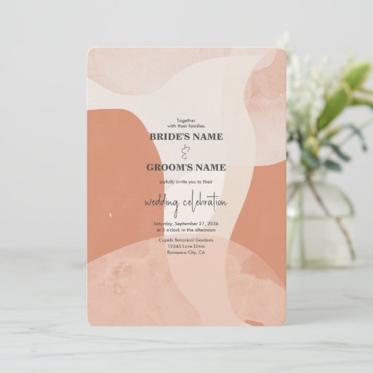 Moderne Bohemische Terracotta Abstrakte Hochzeit Einladung (Stehend Vorderseite)