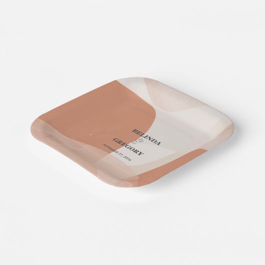 Moderne Bohemische Terracotta Abstrakte Hochzeit Pappteller (Gewinkelt)