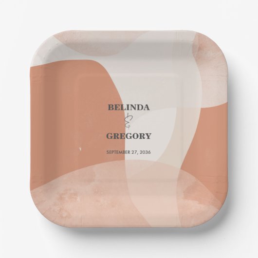 Moderne Bohemische Terracotta Abstrakte Hochzeit Pappteller (Vorderseite)