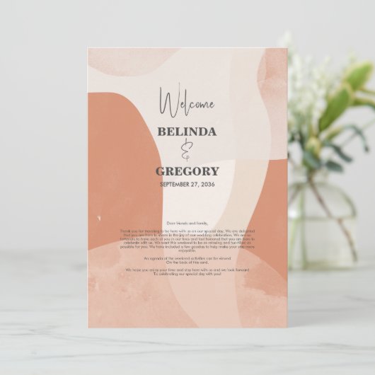 Moderne Bohemische Terracotta Hochzeitreise Programm (Stehend Vorderseite)