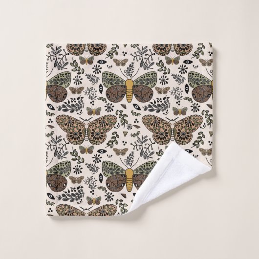 Moderne Bohemische Wildblumen Abstraktes Muster Badhandtuch Set (Waschlappen)