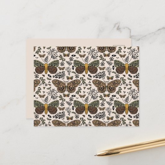 Moderne Bohemische Wildblumen Abstraktes Muster Feiertagspostkarte (Vorderseite/Rückseite Beispiel)