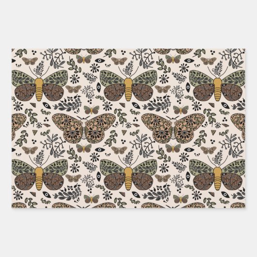 Moderne Bohemische Wildblumen Abstraktes Muster Geschenkpapier Set (Vorderseite)