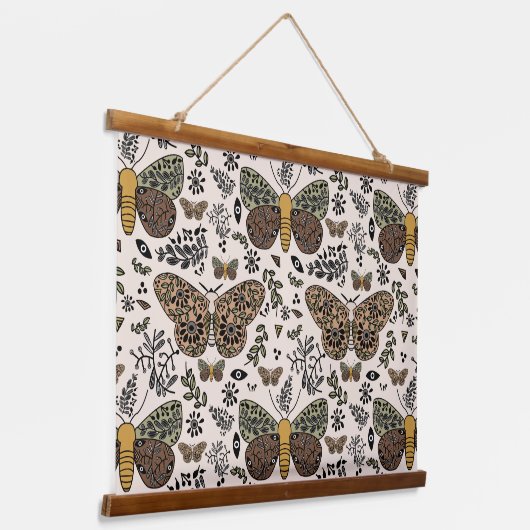 Moderne Bohemische Wildblumen Abstraktes Muster Wandteppich Mit Holzrahmen (Gewinkelt)