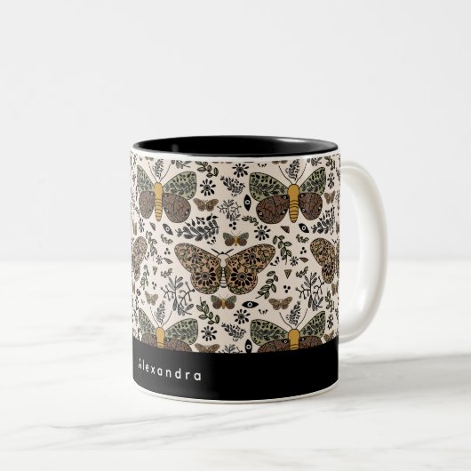 Moderne Bohemische Wildblumen Abstraktes Muster Zweifarbige Tasse (VorderseiteRechts)
