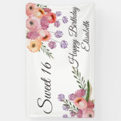 Moderne bohfarbene Wasserfarbe Blütensüß 16 Party Banner (Vertikal)