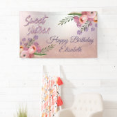 Moderne bohfarbene Wasserfarbe Blütensüß 16 Party Banner (Insitu)