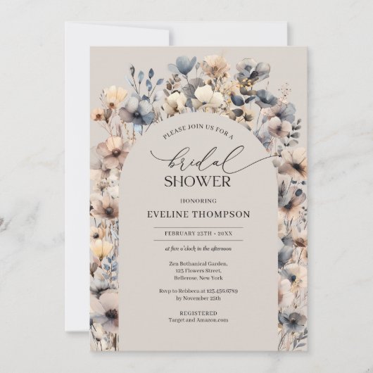 Moderne bohische Herbstneutrale Wildblumen Einladung (Vorderseite)