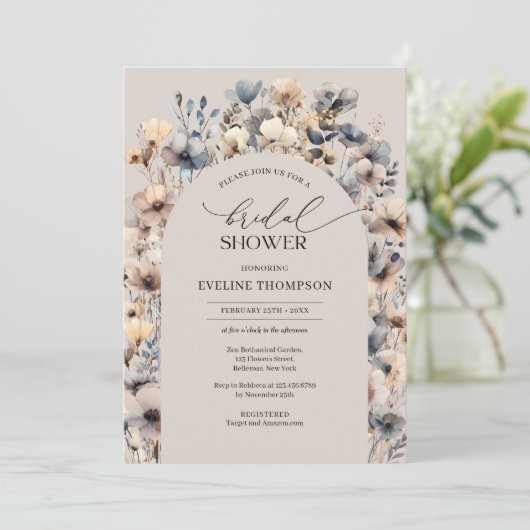 Moderne bohische Herbstneutrale Wildblumen Einladung (Stehend Vorderseite)