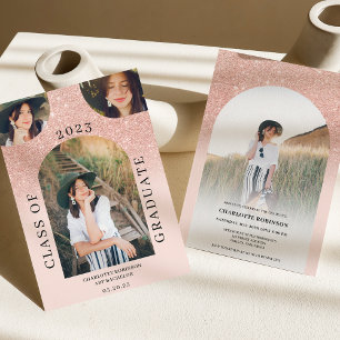 Moderne Bohmarsche Rose gold pink 4 Foto Abschluss Einladung