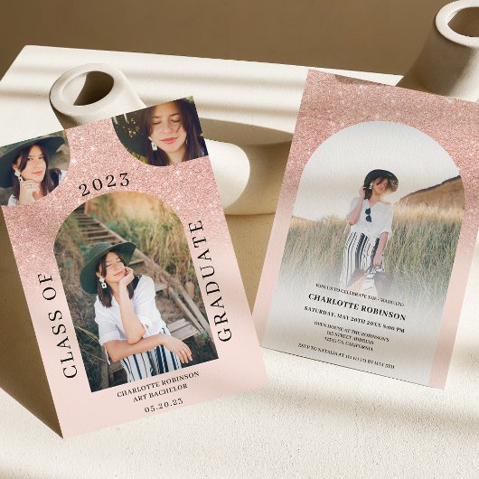 Moderne Bohmarsche Rose gold pink 4 Foto Abschluss Einladung