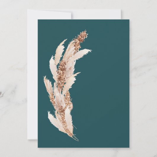 Moderne böhmische aquamarine Pampasgrashochzeit Save The Date (Rückseite)