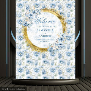 Moderne Böhmische Hellblaue Goldene Hochzeitskulis Wandteppich