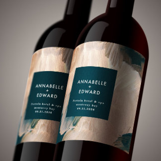 Moderne böhmische malerische Terrakotta aquamarine Weinetikett