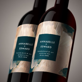 Moderne böhmische malerische Terrakotta aquamarine Weinetikett