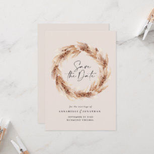 Moderne böhmische Naturpampas-Gras-Hochzeit invit Einladung