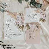 Moderne böhmische Pampas-Gras-Orchideen-Hochzeitsn Ankündigungspostkarte