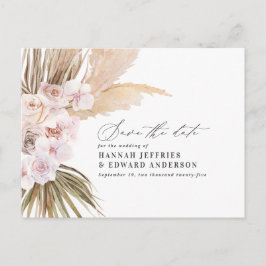 Moderne böhmische Pampas-Gras-Orchideen-Hochzeitsn Ankündigungspostkarte