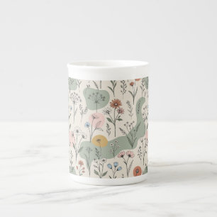Moderne Boho-Abstrakt-Wildblumen-Tasse Porzellantasse