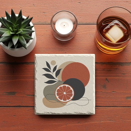 Moderne Boho-Abstrakte Kunst Orange und Terrakotta Steinuntersetzer