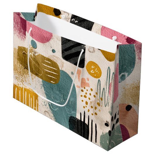 Moderne Boho-Abstrakte Muster | Texturiert Farbige Große Geschenktüte (Vorderseite Schrägansicht)